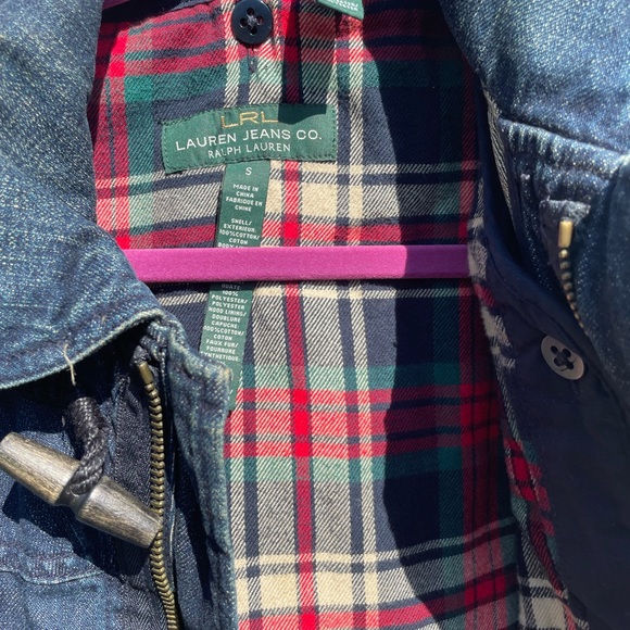 LRL Lauren Jeans Co. Ralph Lauren blue denim toggle jacket detachable hood S wmn - Picture 4 of 8